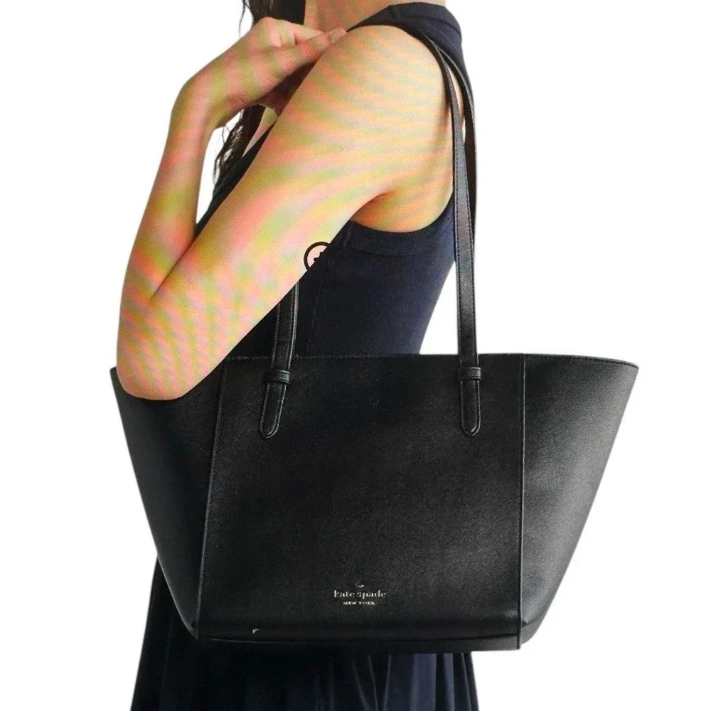 Kate Spade New York Becca Large‎ Tote Black Saffiano Top Zipper Closure NWT